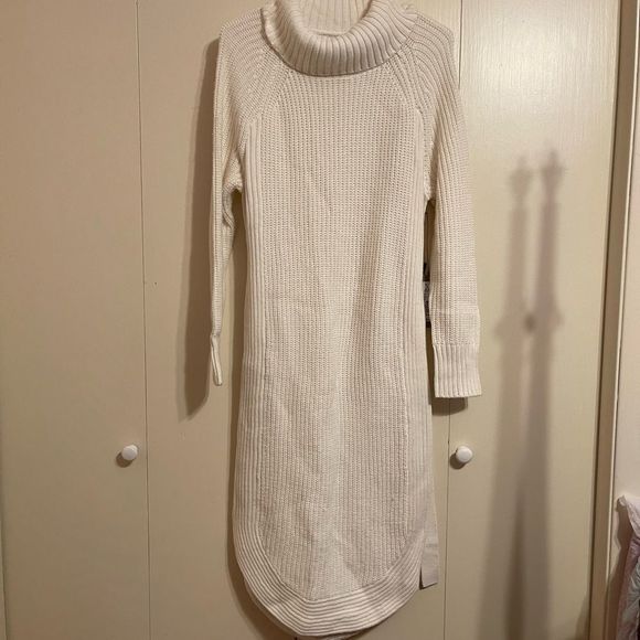 Eva Mendes Women’s Ivory Cowl/Turtle Neck Sweater Dress Medium - Picture 1 of 10